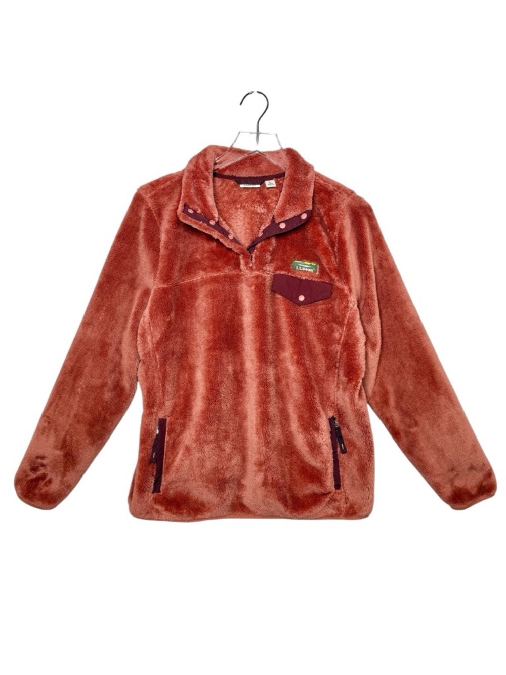 L.L. Bean High Pile Fleece Sherpa Snap Front Henley Pullover Women’s Jacket Sz L